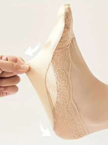 5雙女士防滑蕾絲低口隱形襪,附海綿墊,適用於春夏季節 - 彩色 - 查看 4