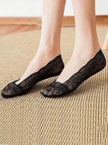 5雙女士防滑蕾絲低口隱形襪,附海綿墊,適用於春夏季節 - 彩色 - 查看 3