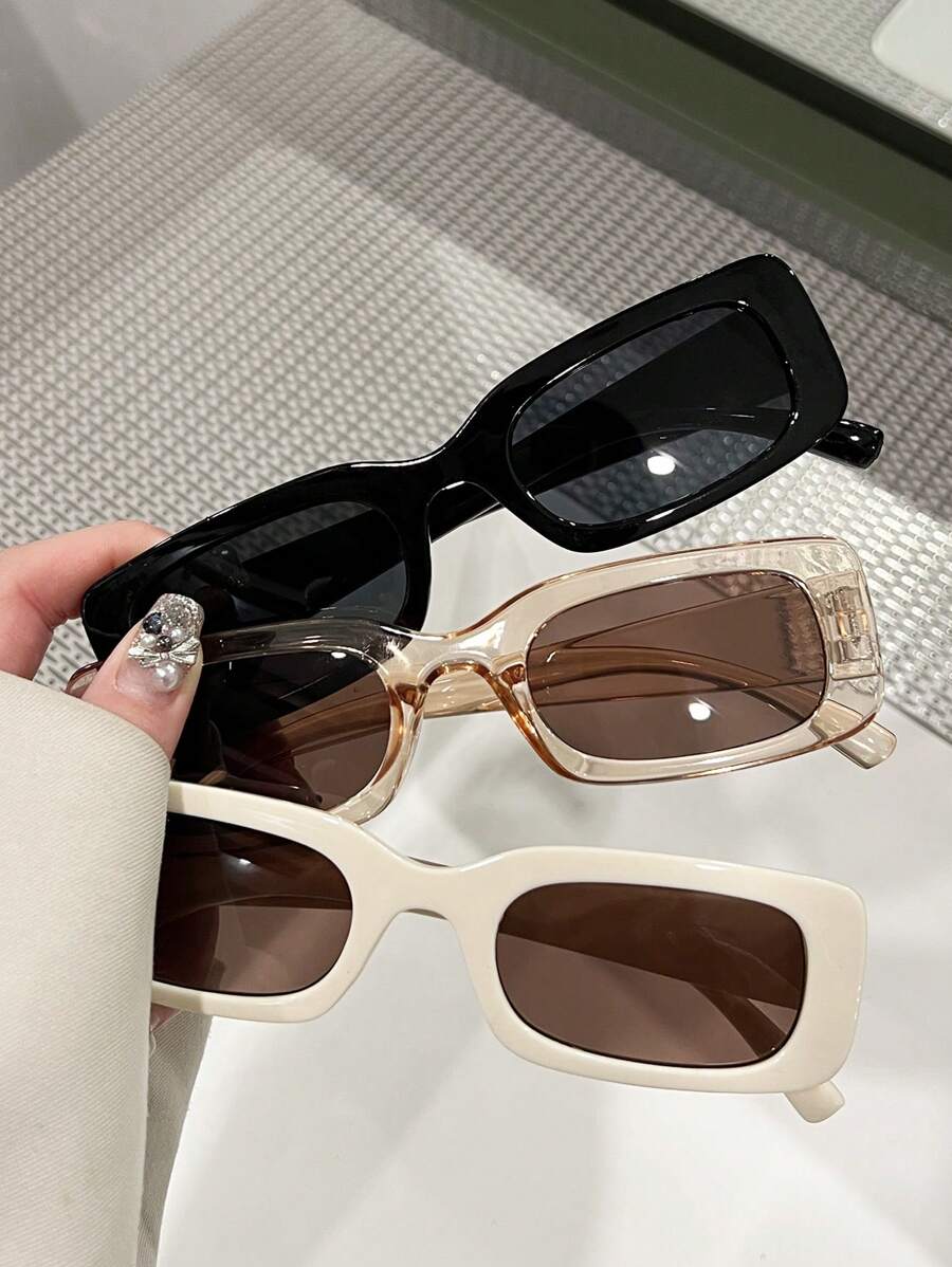 3pcs Plastic Geometric Frame Decorative Eyeglasses, Casual Fashion Eyewear Accessories For Women, Suitable For Beach, Vacation, Outdoor Travel - Multicolor - View 1