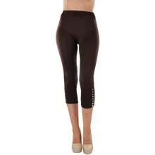 ToBeInStyle Women's Colorful Elastic Full Length Leggings - Rhinestone Ruched - Brown - View 5