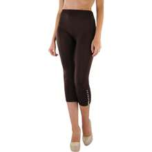 ToBeInStyle Women's Colorful Elastic Full Length Leggings - Rhinestone Ruched - Brown - View 7