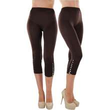 ToBeInStyle Women's Colorful Elastic Full Length Leggings - Rhinestone Ruched - Brown - View 1