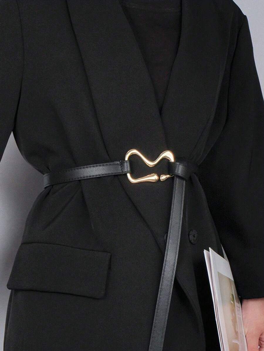 1pc Women Structured Buckle Fashionable Belt For Dress Decoration - Black - View 1