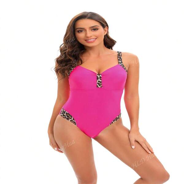 Traje de baño de una pieza con estampado floral, estilo vacacional europeo y americano talla grande reciente, sexy para mujer, para playa de verano