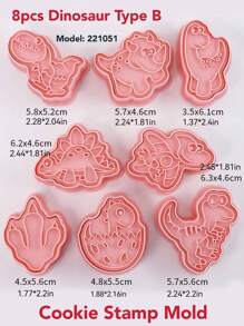 8pcs Dinosaur Themed Press Cookie Molds, 3d Cartoon Dinosaur Shaped Biscuit Baking Tools, Cookie Cutter For Pastry, Bread, Cake Decoration, 1 Box 8sets Cookie Molds