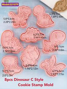 8pcs Dinosaur Themed Press Cookie Molds, 3d Cartoon Dinosaur Shaped Biscuit Baking Tools, Cookie Cutter For Pastry, Bread, Cake Decoration, 1 Box 8sets Cookie Molds