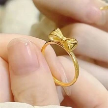 VKHK 1 件可爱不锈钢蝴蝶结戒指，女士时尚珠宝礼物 - 金黃色 - 查看 1