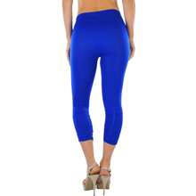 ToBeInStyle Women's Colorful Elastic Capri Length Leggings - 水鑽褶飾 - 寶藍色 - 查看 2