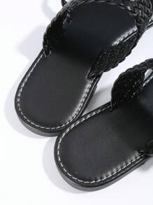 1 par de sandalias de playa de talla adolescente/grande de unicolor tejidas, cómodas y ligeras con suela de TPR, punta redonda antideslizante, estilo romano casual para hombres y mujeres