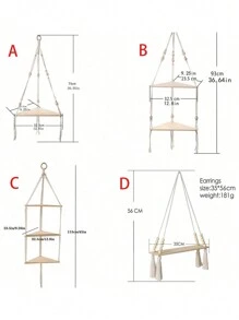 1 件木质串珠双层灰色展示板，带秋千支撑，适用于儿童房、北欧风格、家居装饰、房间装饰、墙壁装饰 - 杏色 - 查看 3