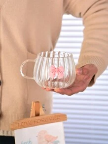 1入組高硼矽簡約耐高溫玻璃咖啡杯,可愛的腰部和垂直條紋,南瓜奶茶杯,家庭用 - 無色 - 查看 2