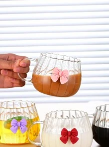 1入組高硼矽簡約耐高溫玻璃咖啡杯,可愛的腰部和垂直條紋,南瓜奶茶杯,家庭用 - 無色 - 查看 5
