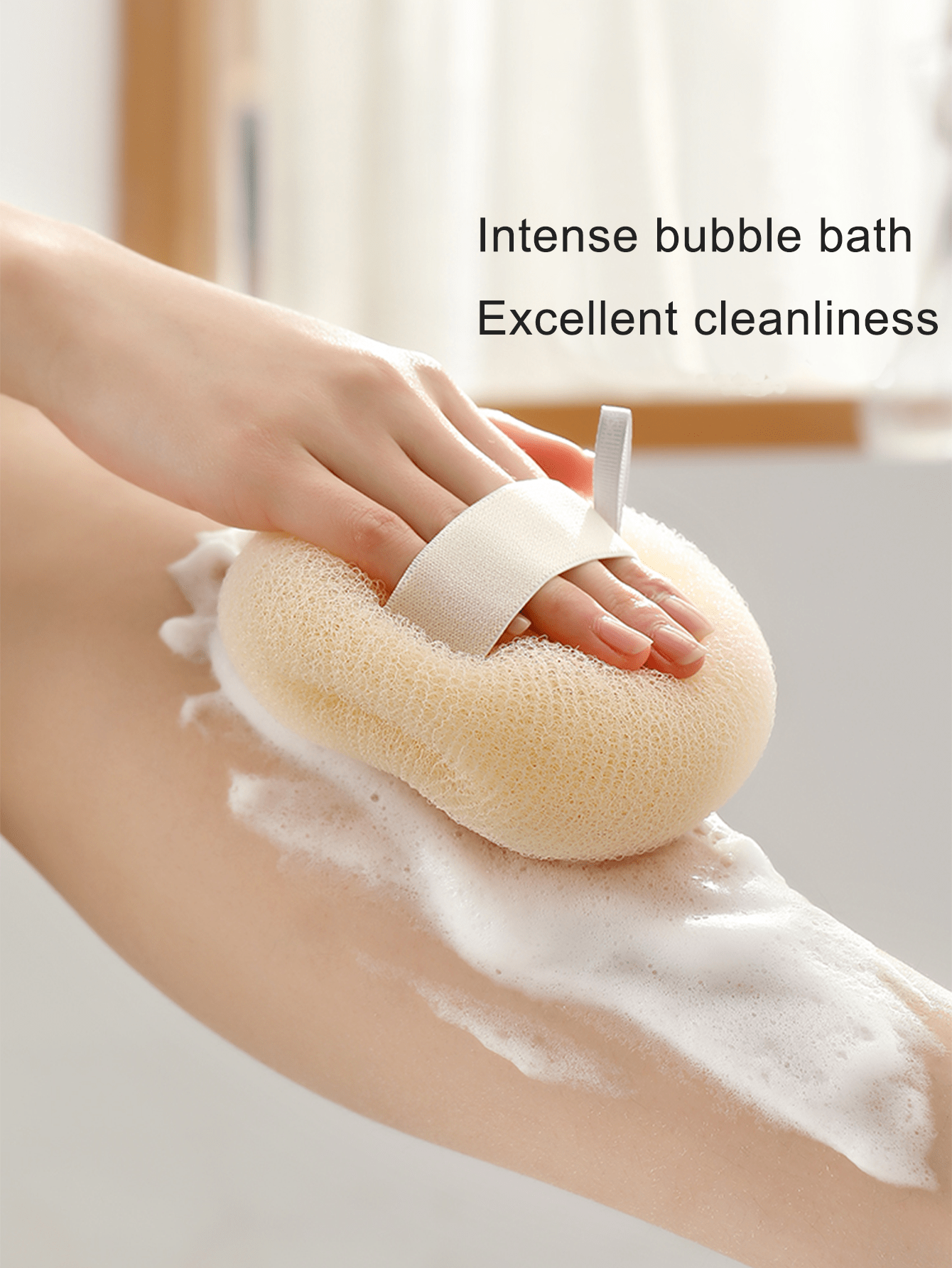 1pc Bath Ball Exfoliating Sponge With Handle, Back Scrubber, Bath Brush