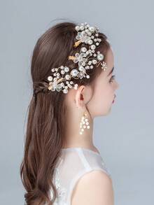 Kids' Hair Accessories For Girls Including Hair Clips, Tiara, Headband With Earrings & Rhinestone Decoration Set For Birthday, Performance, Dance, Runway Shows - White - View 5