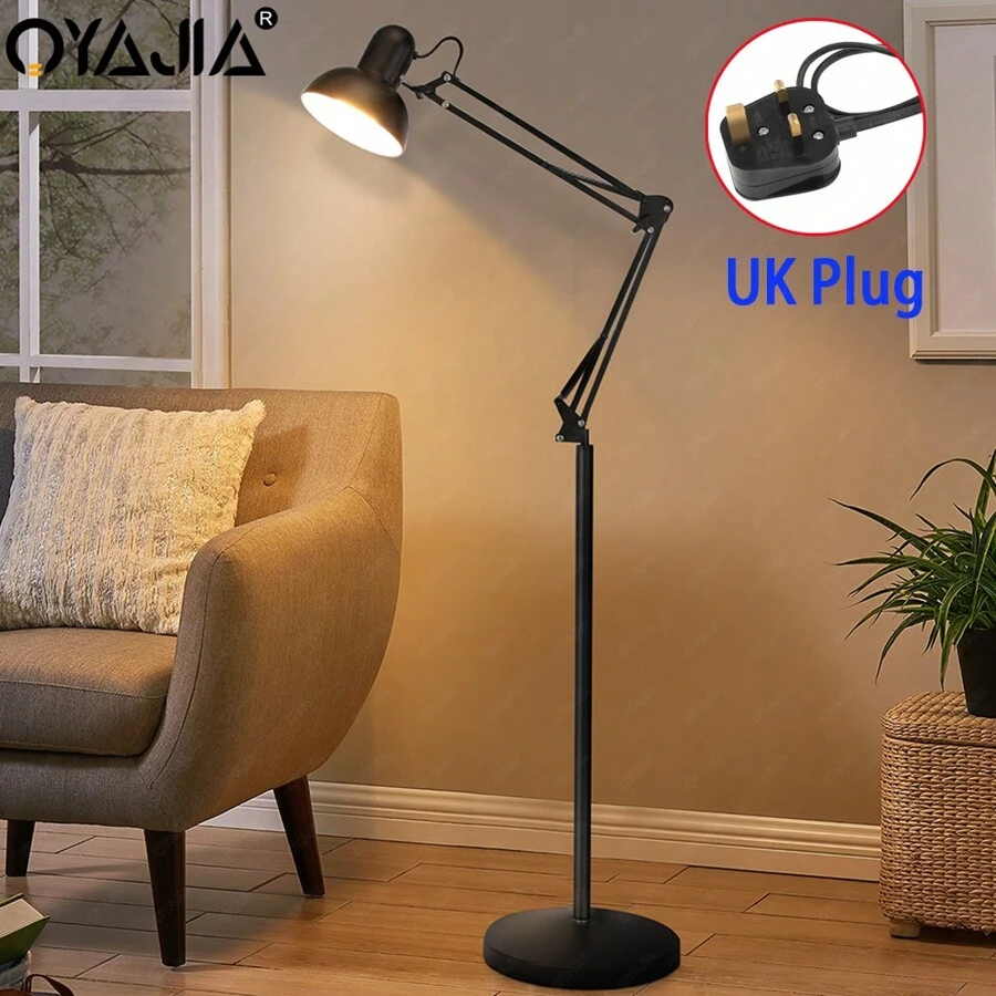 Floor Lamp, Industrial Floor Lamps Corner Lamp Rustic Farmhouse Standing Lamp, Adjustable Metal Heads Indoor Task Lighting Reading Floor Lamps For Living Room, Bedroom, E27 Socket - Black - View 1