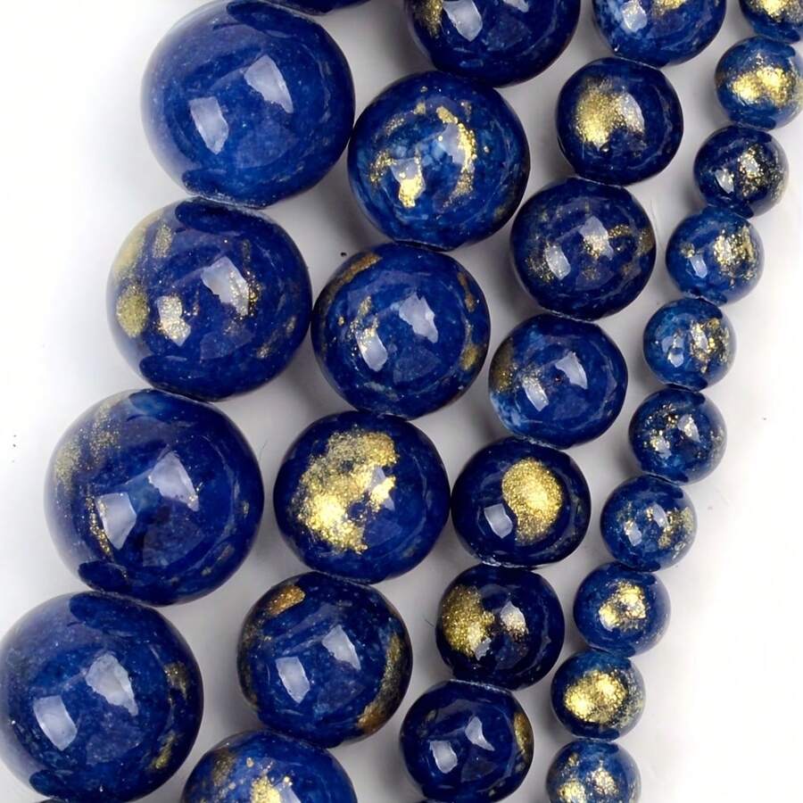 4mm-10mm藍色黃金絲結晶圓珠,用於手工珠寶製作diy手鍊項鍊15英寸