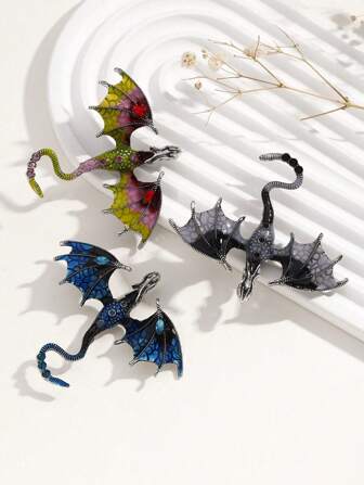 1pc Fashionable Neutral Style Vintage Western Dragon Design Ombre Oil Drop & Rhinestone Decor Unisex Industrial Brooch