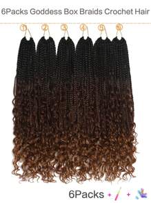6袋奧姆布雷編織盒子辮頭,帶有捲曲的結束,預綁織合成髮辮,適用於女性 - 彩色 - 查看 1