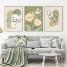 YIKES 3pcs/Set Nordic Abstract Figures Printed Hand-Painted Canvas Oil Painting, Modern Style Home Decoration Wall Art, Frameless - Color - View 1