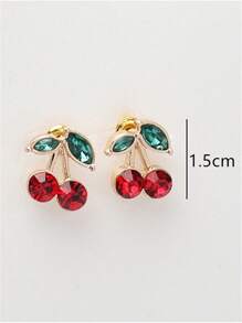 Rhinestone Cherry Stud Earrings - Red - View 3