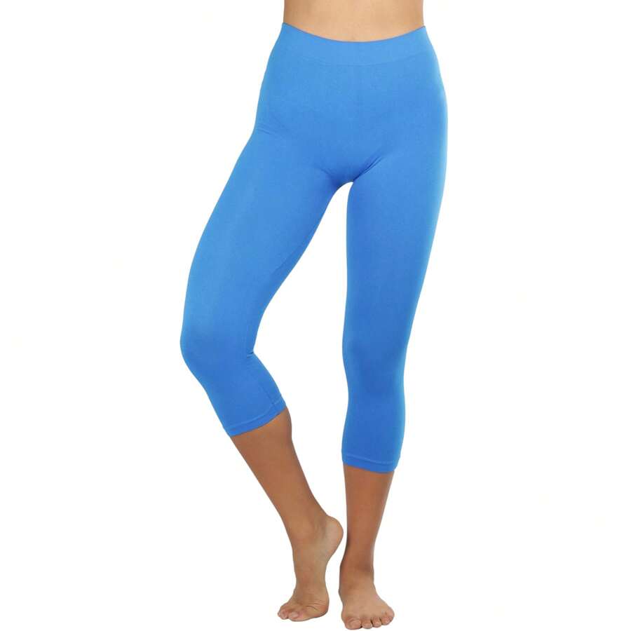 ToBeInStyle Women's Colorful Elastic Capri Length Leggings - High-waisted - Turquoise - View 1
