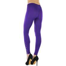 ToBeInStyle Women's Colorful Elastic Full Length Leggings - Rhinestone Ruched - Purple - View 6