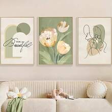 YIKES 3pcs/Set Nordic Abstract Figures Printed Hand-Painted Canvas Oil Painting, Modern Style Home Decoration Wall Art, Frameless - Color - View 3