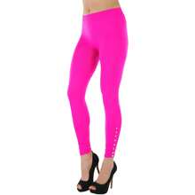 ToBeInStyle Women's Colorful Elastic Full Length Leggings - Rhinestone Ruched - Pink - View 5