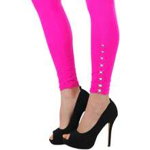 ToBeInStyle Women's Colorful Elastic Full Length Leggings - Rhinestone Ruched - Pink - View 2