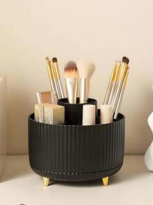 Cosmetic Storage Box Desktop Storage Organizer, Rotating Skincare Makeup Organizer For Dressing Table Makeup Brush Holder - Black - View 3
