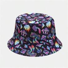 Boho 1pc Ladies' Reversible Bucket Hat With Panama & Cartoon Print Design Suitable For Daily Wear - One Size (56-60cm) - View 16