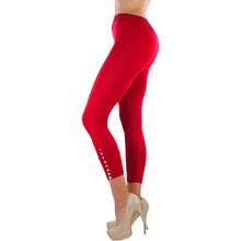 ToBeInStyle Women's Colorful Elastic Full Length Leggings - Rhinestone Ruched - Red - View 6