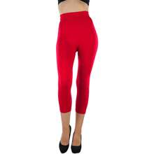 ToBeInStyle Women's Colorful Elastic Capri Length Leggings - Wide Waistband - Red - View 5