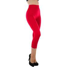 ToBeInStyle Women's Colorful Elastic Capri Length Leggings - Wide Waistband - Red - View 4