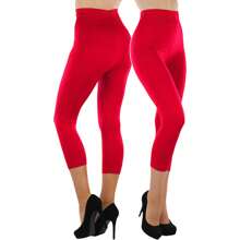 ToBeInStyle Women's Colorful Elastic Capri Length Leggings - Wide Waistband - Red - View 1