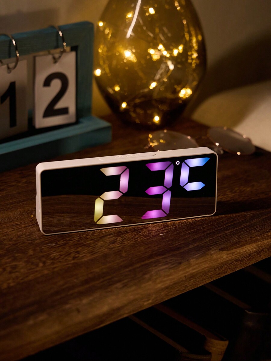 1pc Led Mirror Display Digital Alarm Clock With RealTime Temperature