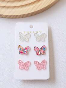 1 Ensemble De 3 Paires De Boucles D'oreilles Étincelantes En Acrylique Papillon, Bijoux Simples Et Élégants - Multicolore - Voir 4
