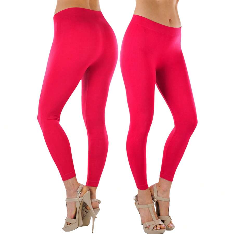 ToBeInStyle Women's Colorful Elastic Capri Length Leggings - Seamless - Red - View 1