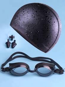 SHENYU Set de 5 piezas: 1 gafas de natación, 1 gorro de natación, 2 tapones para los oídos, 1 pinza para la nariz - Negro - Ver 1