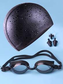 SHENYU Set de 5 piezas: 1 gafas de natación, 1 gorro de natación, 2 tapones para los oídos, 1 pinza para la nariz - Negro - Ver 2