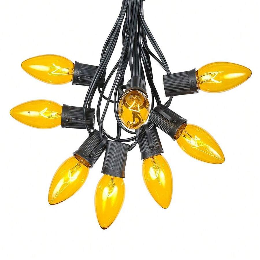 25 Foot C9 Twinkle Outdoor Patio Christmas String Light Set, Blue, Black Wire, 25 Bulbs - 閃爍黃 - 查看 1