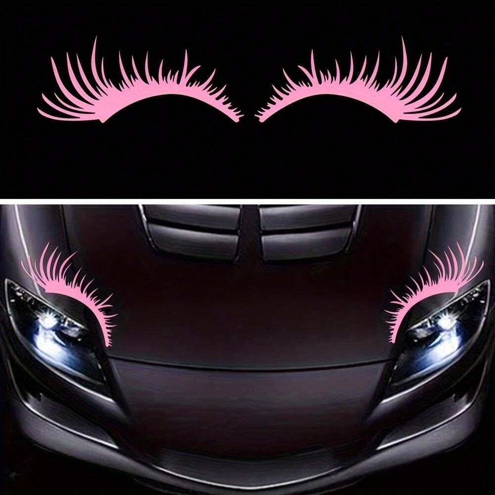 2pcs/Set Pink Car Headlights Fashion Eyelash Sticker Realistic