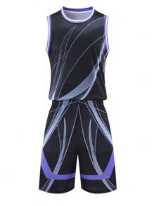 Boyfriend Style Men's Breathable Moisture-Wicking Quick-Drying Basketball Jersey And Shorts Set - Black - View 1