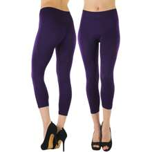 ToBeInStyle Women's Colorful Elastic Capri Length Leggings - 高腰-紫色 - 查看 1