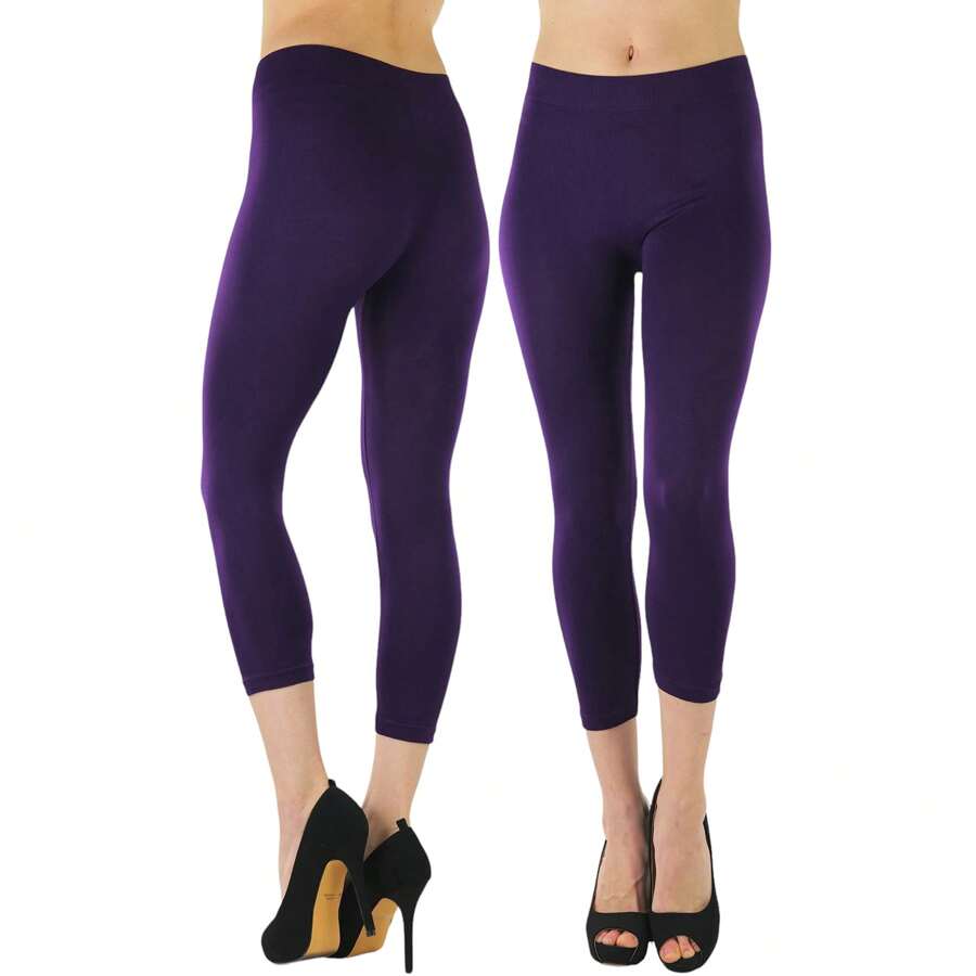 ToBeInStyle Women's Colorful Elastic Capri Length Leggings - 高腰-紫色 - 查看 1