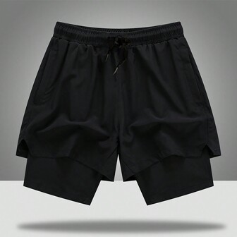 男友风格男士二合一运动短裤，速干跑步训练健身篮球二合一短裤，夏季