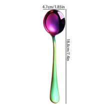 6PCS Rainbow Soup Spoon, Round Spoon, Cereal Spoon, Dinner Spoon, Premium Stainless Steel Spoon, Heavy-Weight Round Deep Bowl Spoons Set Flatware Set - Rainbow Colors - View 6