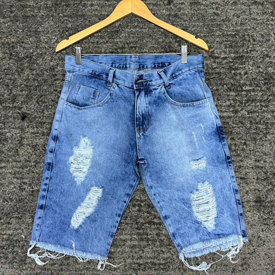 Men Denim Shorts - 藍色 - 查看 1