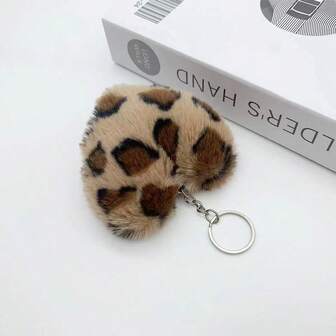 1pc Women's Cute Furry Heart Shaped Fashionable Keychain Pendant Leopard Print Valentine's Day Valentines Car Accessories Bag Charm School Goth Y2k