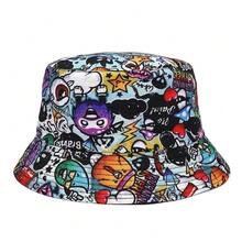 Boho 1pc Ladies' Reversible Bucket Hat With Panama & Cartoon Print Design Suitable For Daily Wear - One Size (56-60cm) - View 9